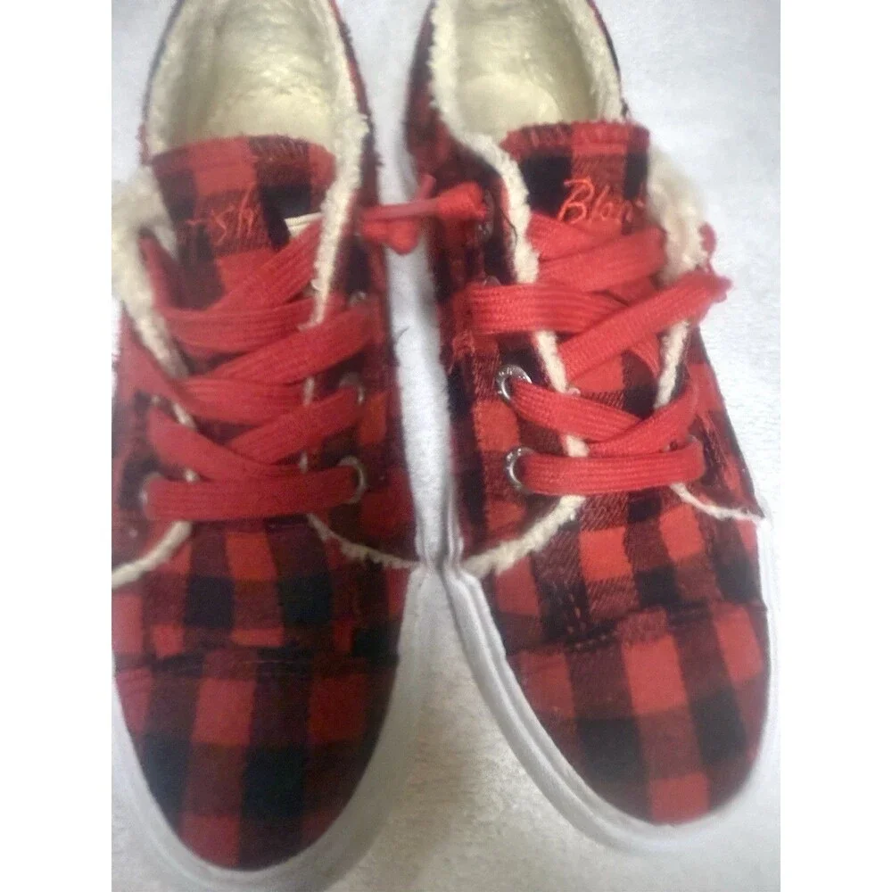Blowfish Malibu "Maxine" Red and Black Check Plaid Sneakers Women Size 7 - Picture 9 of 10